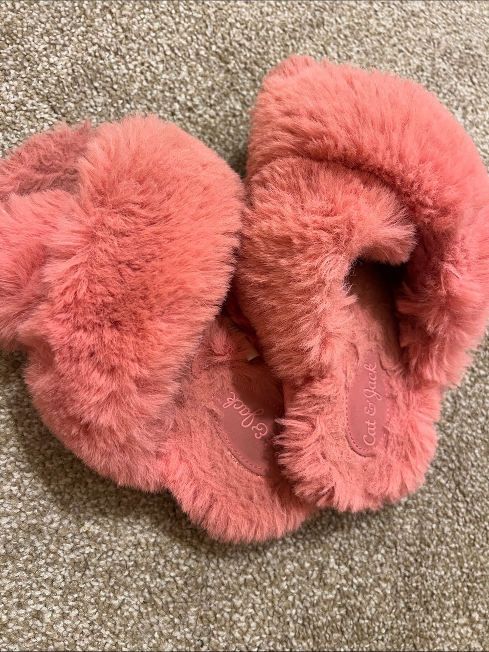 Cat & Jack Coral Pink Plush Slip-On Slippers